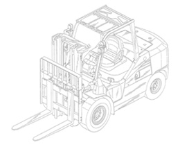 Warehouse interior view featuring forklifts and shelving