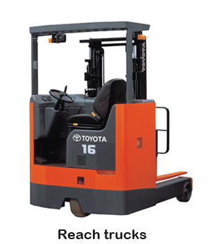 Industrial forklift operating in a warehouse environment